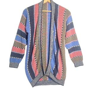 VTG 80s 90s handmade grandpa knit cardigan quirky balloon M whimsy pop sweater‎